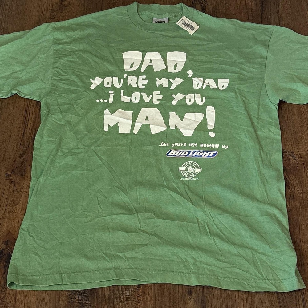 VTG Deadstock Bud Light Father's Day Single Stitch XL Novelty T-Shirt w/ Tags